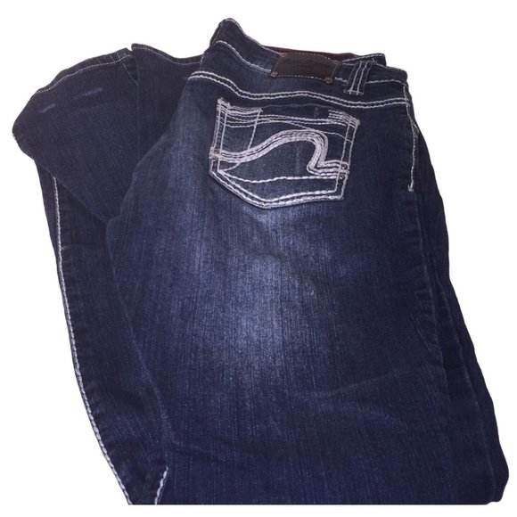 Vintage RED RIVET Dark Blue Wide Ankle Jeans with Contrasting white Threads - Si - Picture 3 of 9